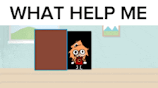 a picture of a cartoon character with the words " what help me " below it