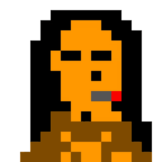a pixel art of a man smoking a cigarette with a red lip .