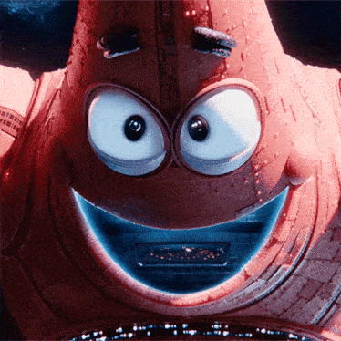 a close up of a cartoon character 's face with a big smile