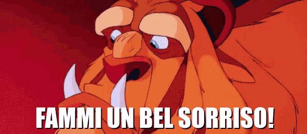 a picture of a monster with the words fammi un bel sorriso