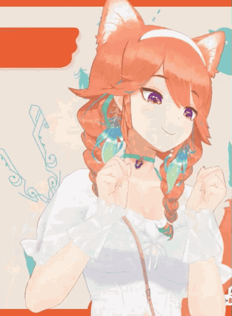 a drawing of a girl with fox ears and a white top