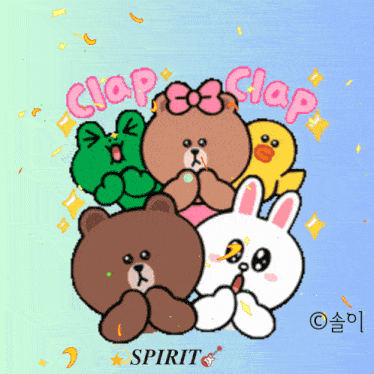 a group of cartoon characters with the words clap clap on top