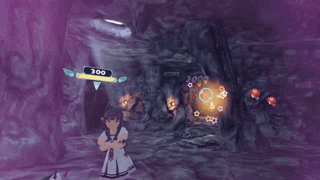a video game shows a score of 2000 and a score of 300