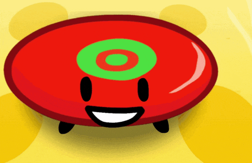 a red object with a green target on it 's face