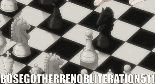 a black and white chess board with the words bosegotherrenobliteration511 on the bottom