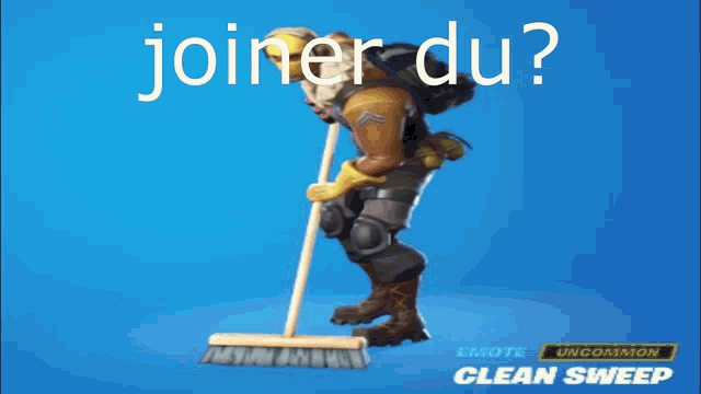 a man holding a broom with the words joiner du on the top