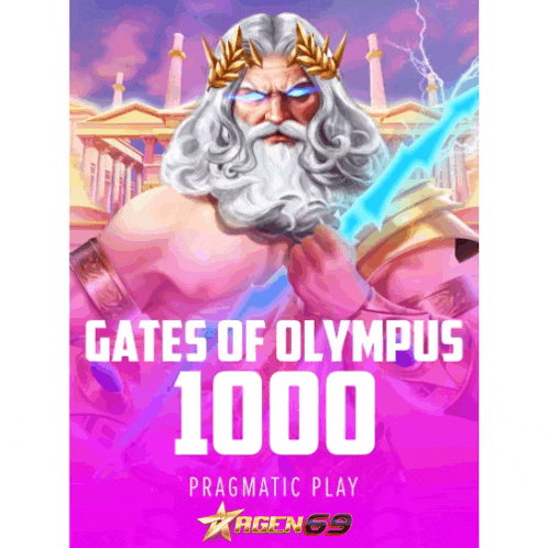 a poster for gates of olympus 1000 shows zeus with a laurel wreath on his head