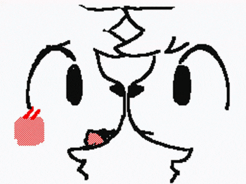 a black and white drawing of a stick figure with a red tongue