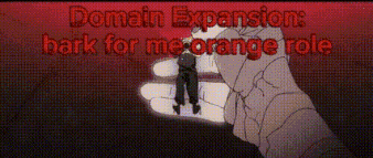 a person is holding a key in their hand with the words domain expansion bark for me orange role written on it