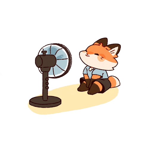 a fox is sitting in front of a fan on a white background