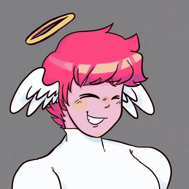 a drawing of a girl with angel wings and a halo