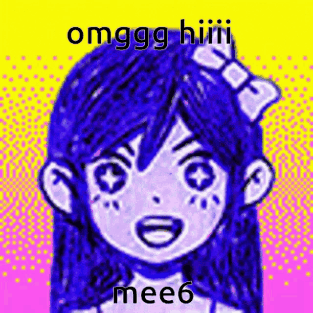 a drawing of a girl with a bow in her hair and the words omggg hiiii mee6