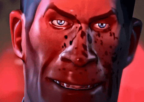 a close up of a man 's face with a red background