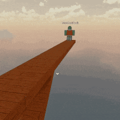 a roblox character is standing on a cliff with a bird flying overhead