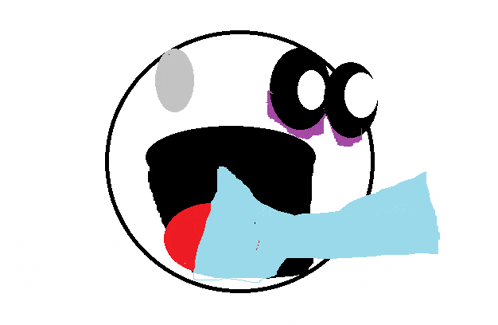 a drawing of a smiley face with a blue tongue