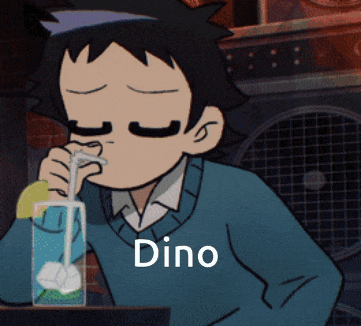 a cartoon of a boy drinking through a straw with the name dino written on the bottom