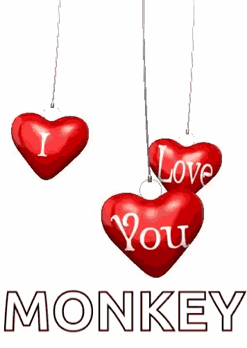 three red hearts that say i love you hanging from a string
