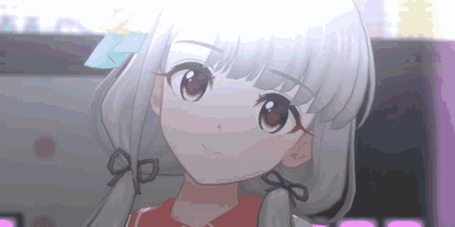 a close up of a cartoon character with white hair