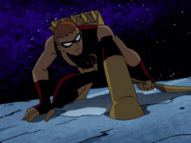 a cartoon character is kneeling down with a bow and arrow