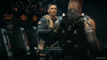 a screenshot of a video game shows two men talking to each other including one named brooks