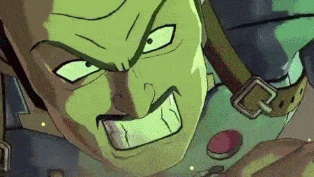 a close up of a cartoon character with an angry face