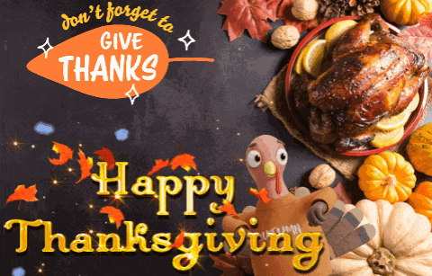 a happy thanksgiving greeting card with a turkey and a roasted chicken