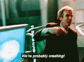 a man says we 're probably crashing in front of a monitor