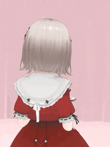 a girl in a maid outfit is holding a plate of food and waving