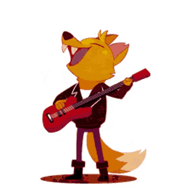 a cartoon of a fox playing a guitar with his eyes closed