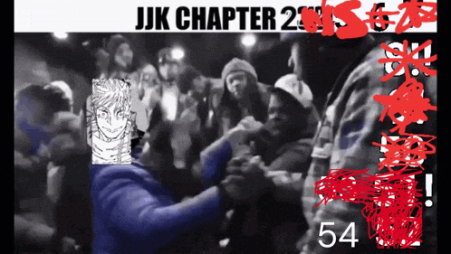 a black and white photo of a crowd with the words jk chapter 2