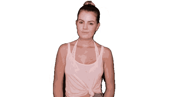 the woman is wearing a pink tank top and a choker necklace .