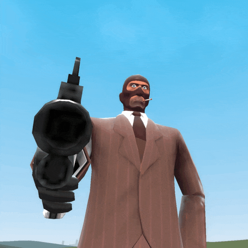 a man in a suit and tie is holding a gun in front of his face