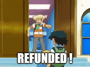 a cartoon of a boy pointing at another boy with the words refunded below him