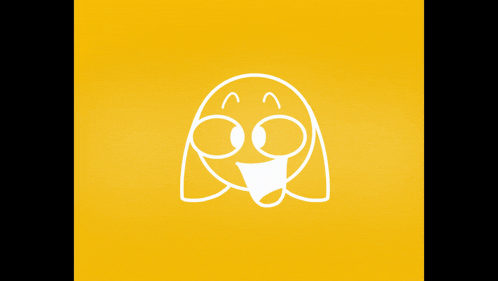 a yellow background with a white line drawing of a cartoon face