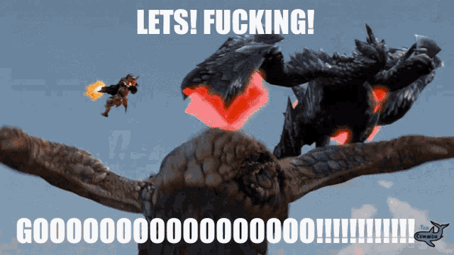 a picture of a dragon with the words lets fucking written above it