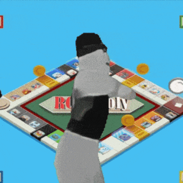 a cartoon character is standing in front of a monopoly board game