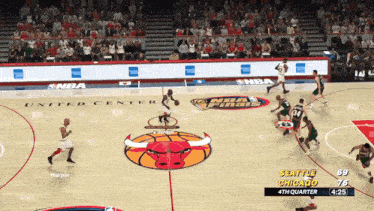 a basketball game is being played in a united center arena