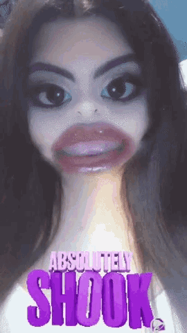 a picture of a woman with big lips and the words " absolutely shook "