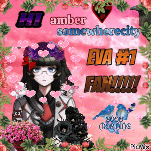 a picture of a girl with a flower crown says hi amber somewherecity and eva # 1 fan