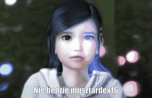 a picture of a girl with the words nie bedzie mustardex16 above her