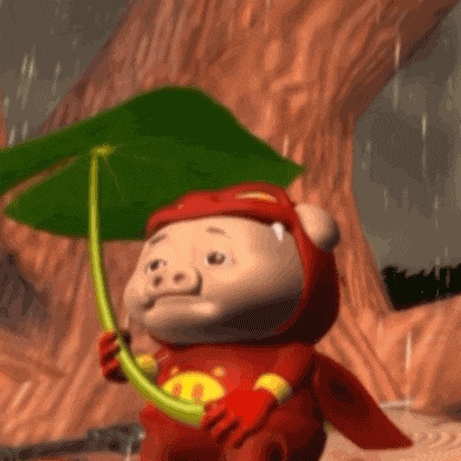 a cartoon pig holding an umbrella in the rain