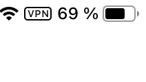 a black and white image of a cell phone screen showing a vpn 69 % battery percentage .