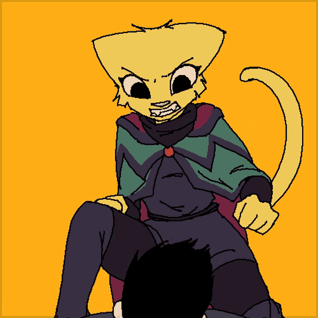 a cartoon drawing of a cat sitting on a man 's lap