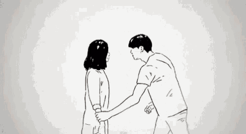 a man and a woman are hugging each other in a drawing .