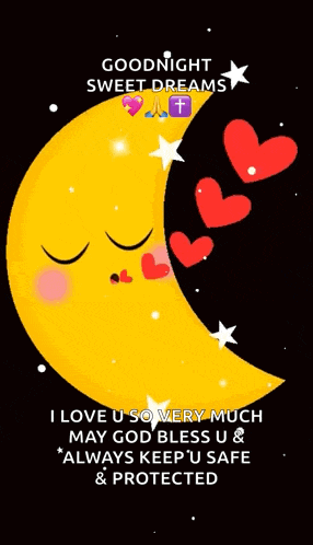 a goodnight sweet dreams greeting card with a crescent moon and hearts