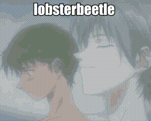 a picture of a person with the word lobster beetle on it .
