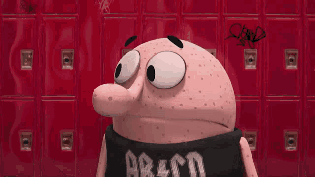 a cartoon character with a shirt that says ab cd on it
