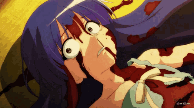 a cartoon of a girl with blood coming out of her nose and mouth
