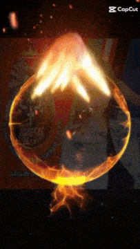 a picture of a person with a circle of fire around them and the word capcut on the bottom