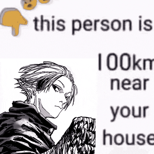 a black and white drawing of a person with the words his person 41 km near you on the bottom